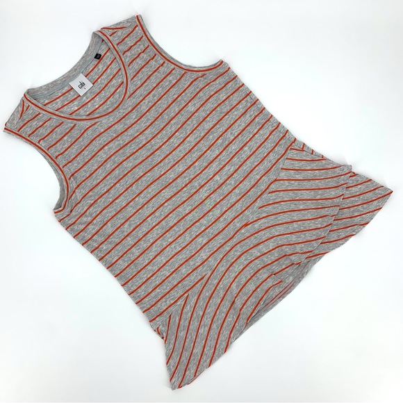 Cabi Ruffle Top # 5331, Coral Stripe on Heather Grey Ruffle Peplum Top, Small - Picture 11 of 16
